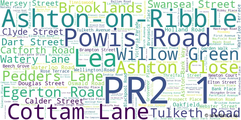 A word cloud for the PR2 1 postcode